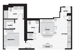 1 Bed - 1.5 Bath R  711 floor plan